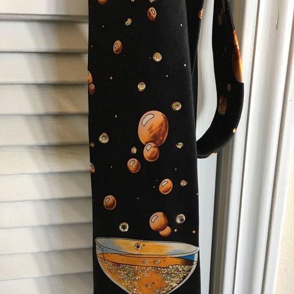 Mens 💯 Silk Tie With Cocktail Glass Sequin Print - Picture 6 of 7